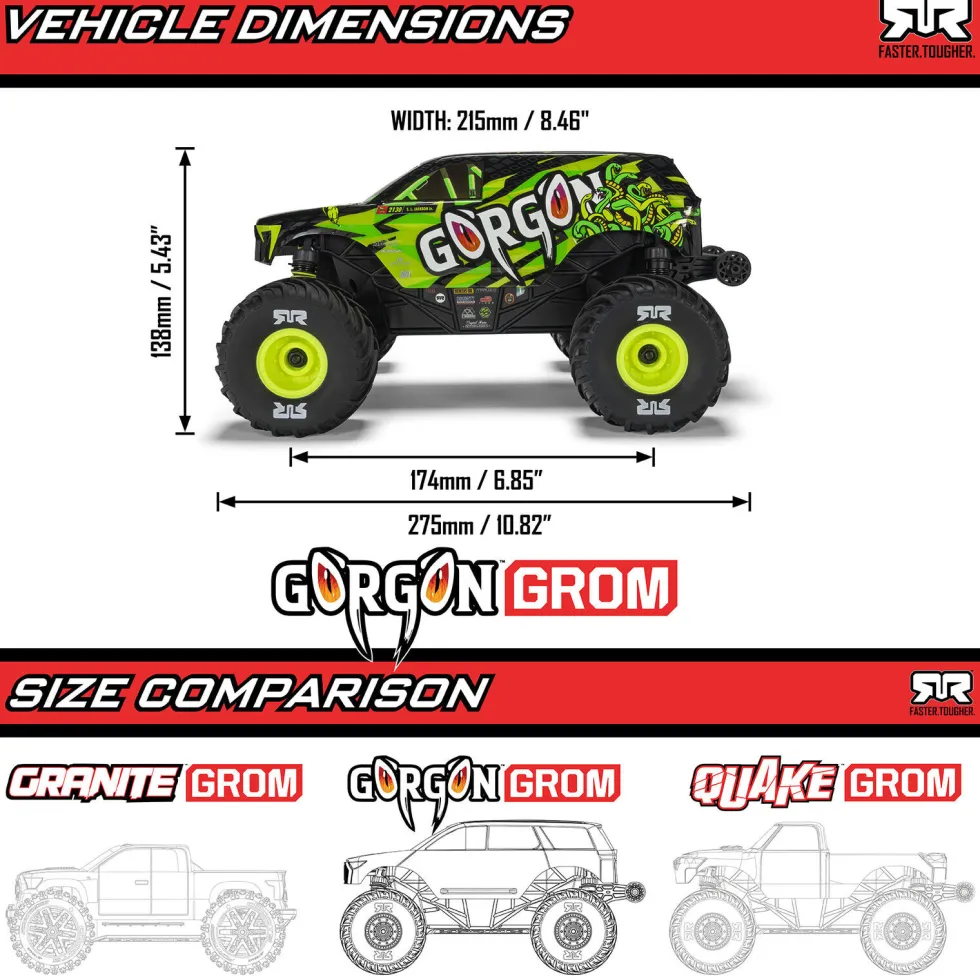 Arrma Gorgon Grom Mega 380 Brushed 4x4 Monster Truck RTR 1:16 rot