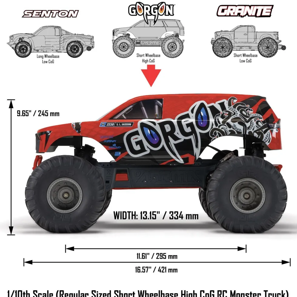 Arrma Gorgon 4X2 Mega 550 Brushed Monster Truck RTR 1:10 Red