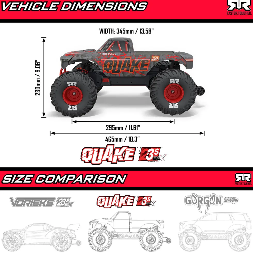 Arrma Quake 223S DSC 2WD Brushless Monster Truck RTR 1:10 Red