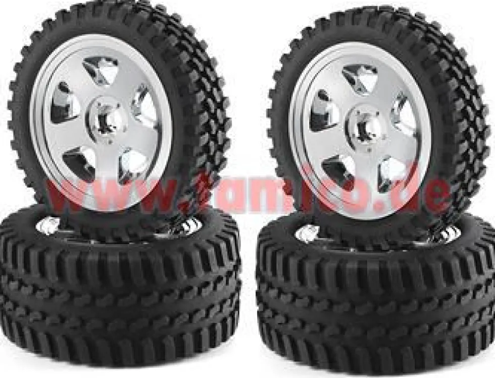 Carson 500900028 Reifen/Felgen-Set All Terrain (chrom) DT-01 / DT-02 / DT-03 Chassis