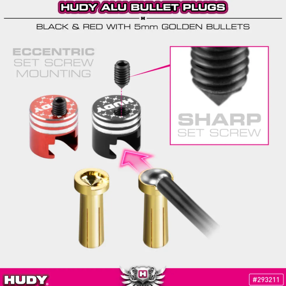 Hudy Alu Bullet-Plug schwarz & rot 5mm (2)