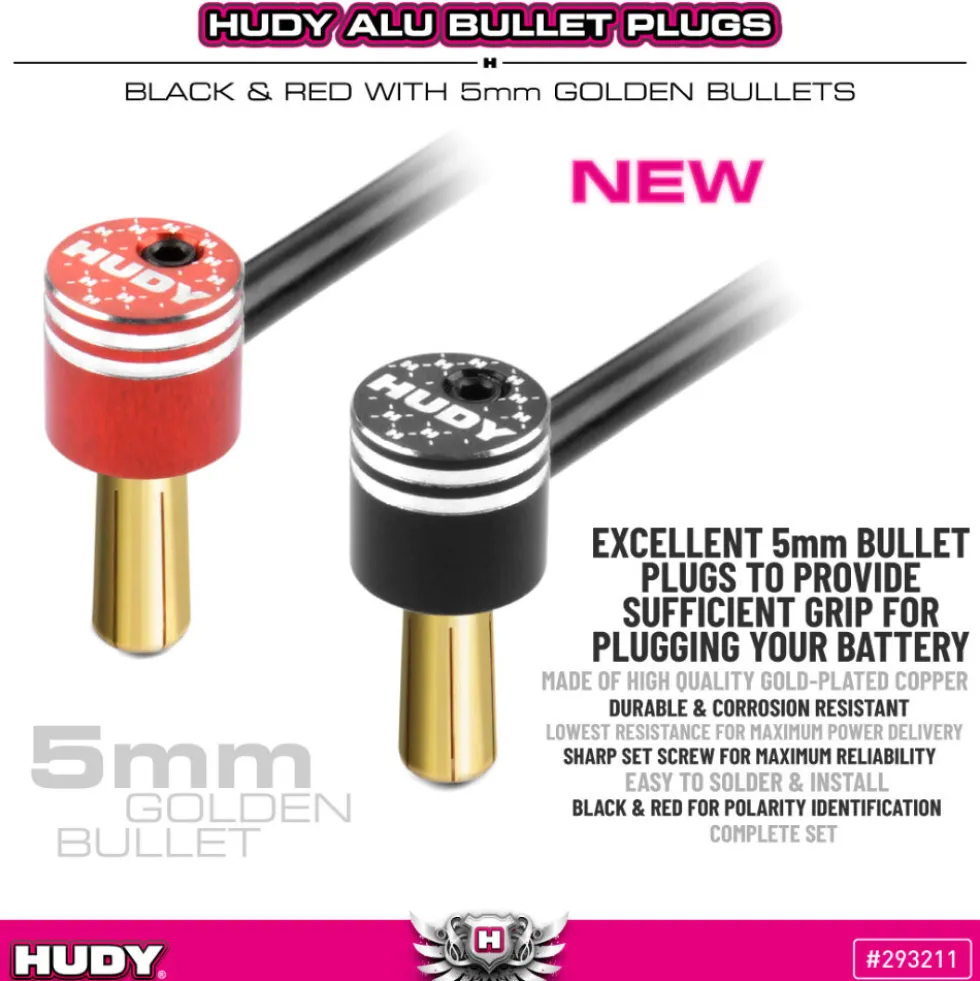 Hudy Alu Bullet-Plug schwarz & rot 5mm (2)