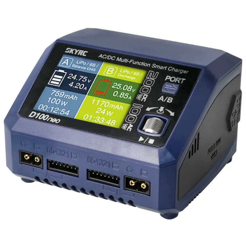 SkyRC Ladegerät D100neo 2-Ladeausgänge LiPo 1-6S 10A 100W AC/DC