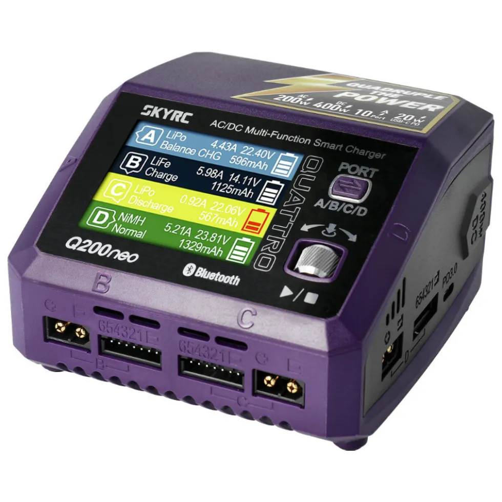 SkyRC Ladegerät Q200neo 4-Ladeausgänge LiPo 1-6S 10A 200W AC/DC