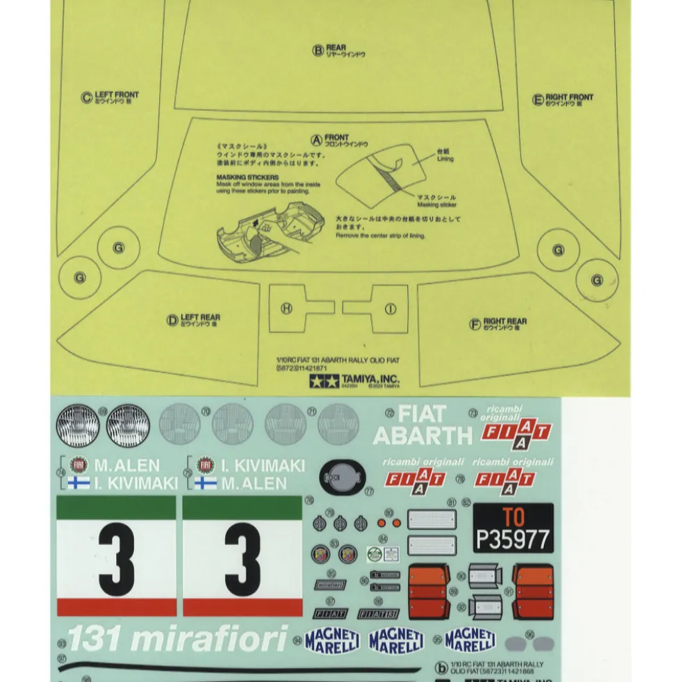 Tamiya 19490105 Aufkleber / Sticker Fiat 131 Abath Olio