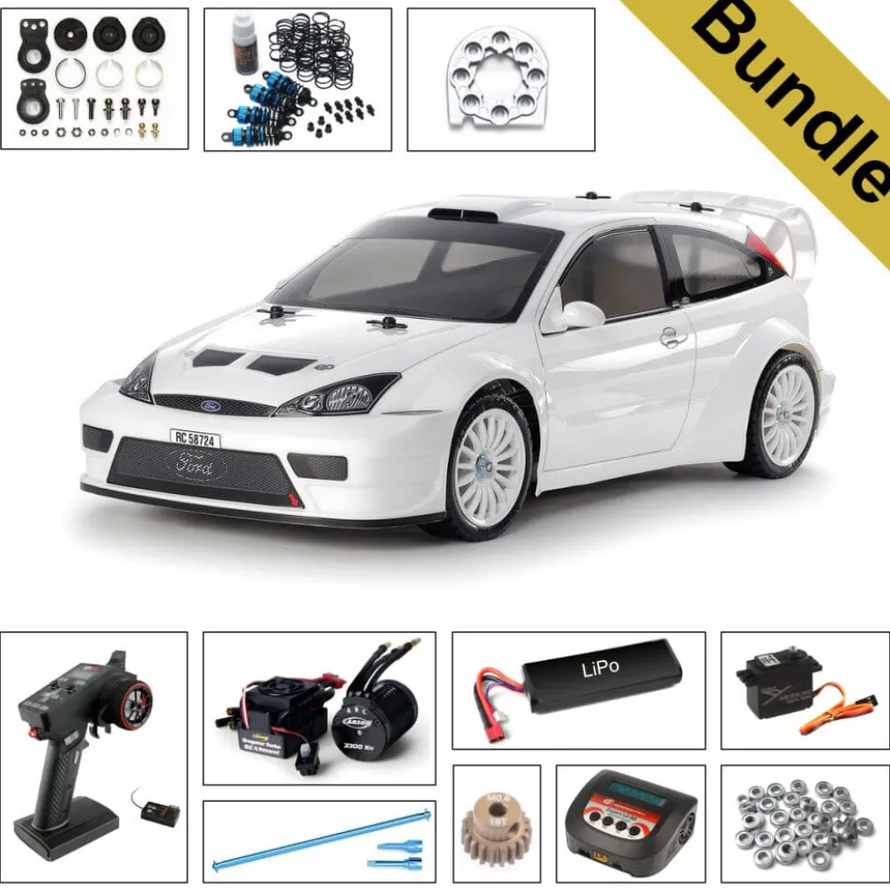 Tamiya 47495 Ford Focus RS Custom TT-02 (vorlackiert) BUNDLE "Gold"