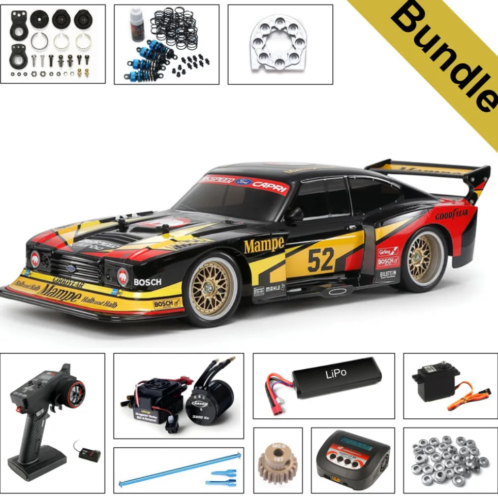 Tamiya 47526 Ford Zakspeed Capri Mampe (TT-02) BUNDLE "Gold"