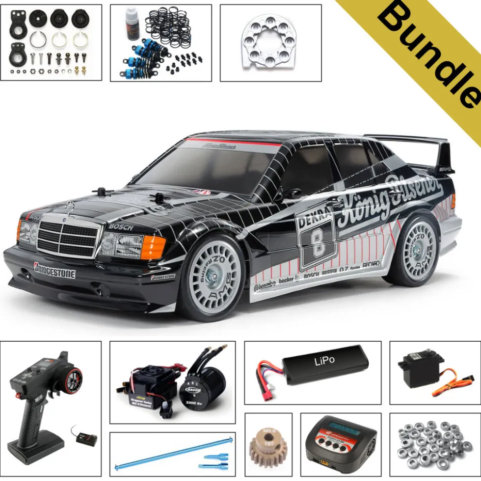 Tamiya 47525 Mercedes-Benz 190E Evo.II 1991 vorlackiert (TT-02) BUNDLE "Gold"