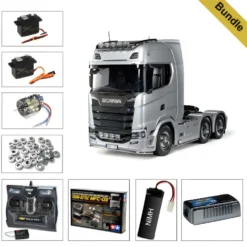 Tamiya 56373 Scania 770 S 6x4 3-Achser (silber vorlackiert) BUNDLE 